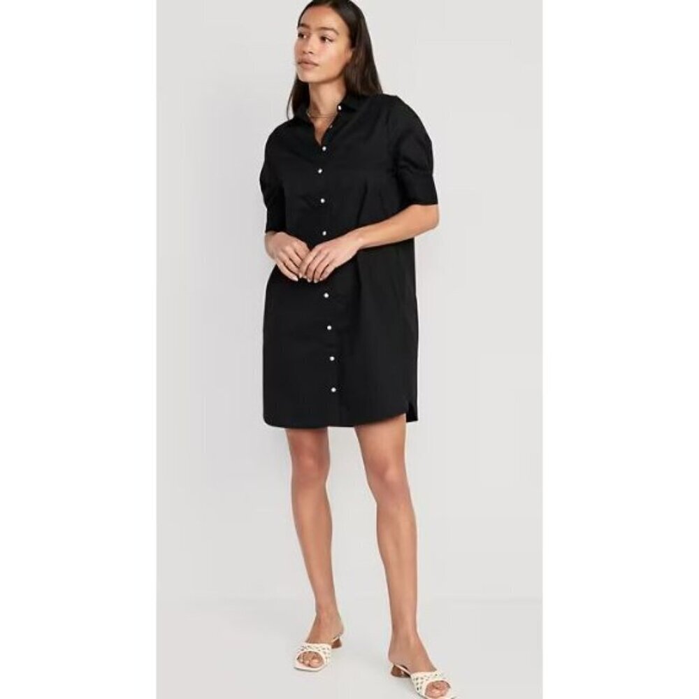 NWT Old Navy Black Button Front Shirt Dress, Size Large